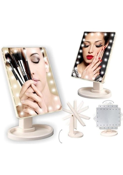 22 Ledli 360 Derece Dönebilen LED Işıklı Masaüstü Makyaj Aynası