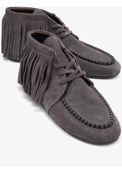 Raux Füme Süet Hakiki Deri Saçaklı Kadın Bilekte Bot