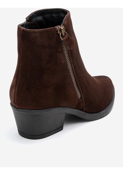 Jayer Kahverengi Süet Hakiki Deri Fermuarlı Kadın Topuklu Bot indirimleri