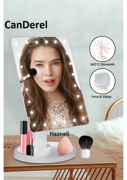 Ayarlanabilir Hazneli 16 LED Işıklı Makyaj Aynası USB Girişli Pilli