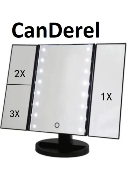 24 LED Işıklı Masa Üstü Profesyonel Makyaj Aynası Katlanabilir 1X-2X-3X+10X Hd Zoomlu Siyah