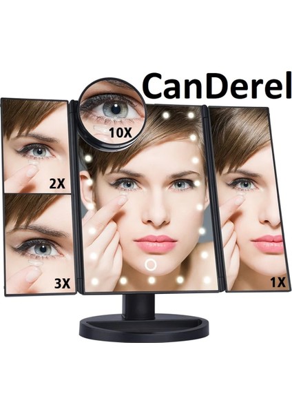 24 LED Işıklı Masa Üstü Profesyonel Makyaj Aynası Katlanabilir 1X-2X-3X+10X Hd Zoomlu Siyah fiyatları