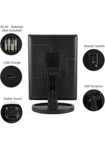 24 LED Işıklı Masa Üstü Profesyonel Makyaj Aynası Katlanabilir 1X-2X-3X+10X Hd Zoomlu Siyah fırsatları