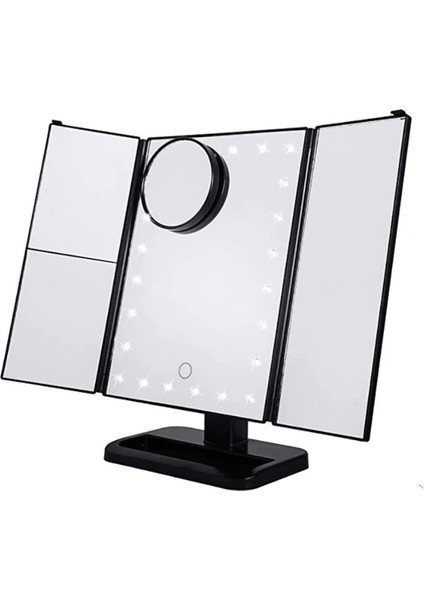 24 LED Işıklı Masa Üstü Profesyonel Makyaj Aynası Katlanabilir 1X-2X-3X+10X Hd Zoomlu Siyah indirimleri