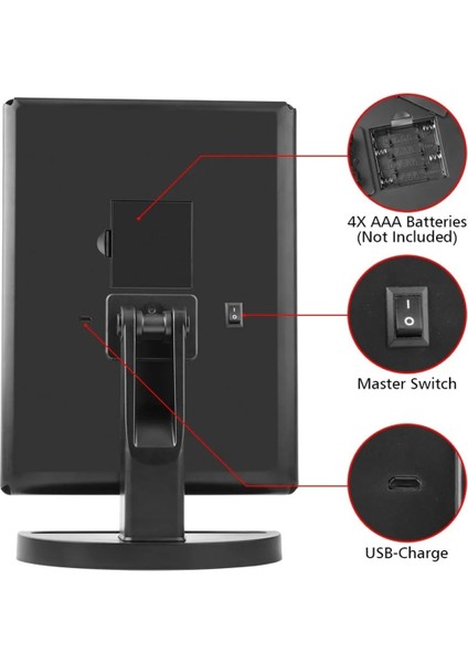 24 LED Işıklı Masa Üstü Profesyonel Makyaj Aynası Katlanabilir 1X-2X-3X+10X Hd Zoomlu Siyah