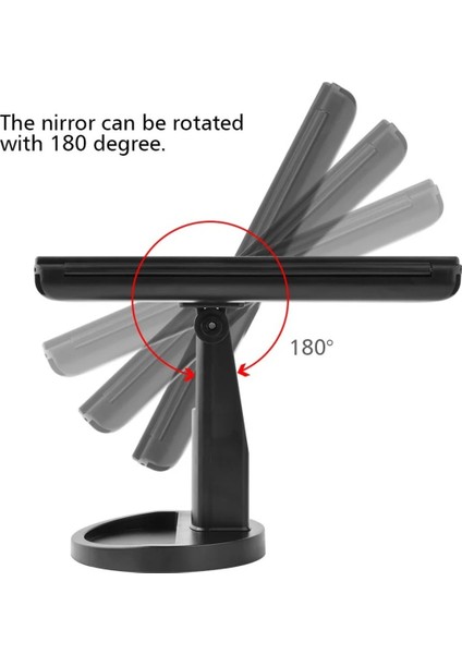 24 LED Işıklı Masa Üstü Profesyonel Makyaj Aynası Katlanabilir 1X-2X-3X+10X Hd Zoomlu Siyah