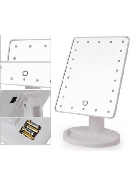 Kare 360 Derece Dönebilen LED Işıklı Masaüstü Makyaj Aynası