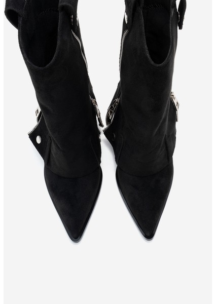 Lola Siyah Süet Fermuarlı Sivri Burunlu Kadın Topuklu Bot fiyatları