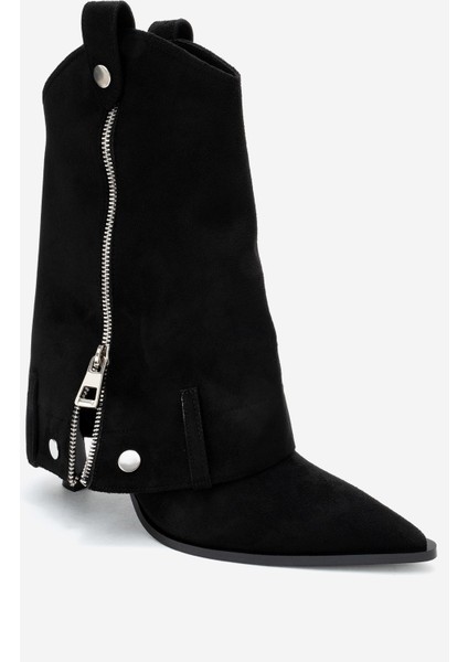 Lola Siyah Süet Fermuarlı Sivri Burunlu Kadın Topuklu Bot modelleri