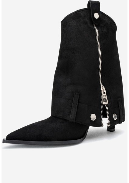 Lola Siyah Süet Fermuarlı Sivri Burunlu Kadın Topuklu Bot fırsatları