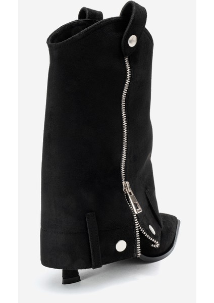 Lola Siyah Süet Fermuarlı Sivri Burunlu Kadın Topuklu Bot indirimleri