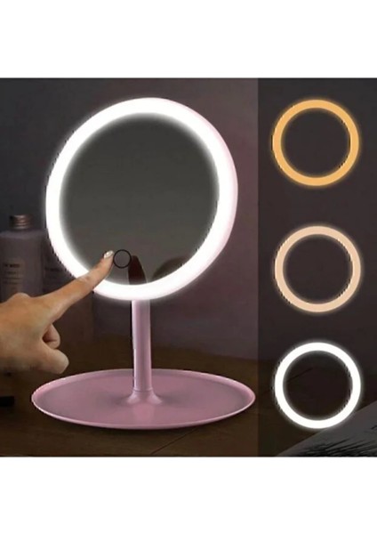 Dokunmatik LED Işıklı Yuvarlak Masaüstü Makyaj Aynası Masa Lambası Makyaj Işığı