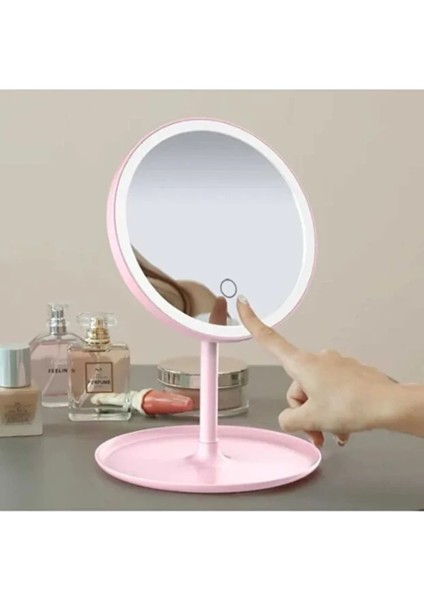 Dokunmatik LED Işıklı Yuvarlak Masaüstü Makyaj Aynası Masa Lambası Makyaj Işığı fırsatları