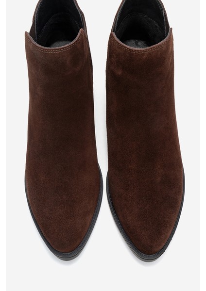 Dovena Kahverengi Süet Hakiki Deri Lastikli Kadın Topuklu Bot fiyatları