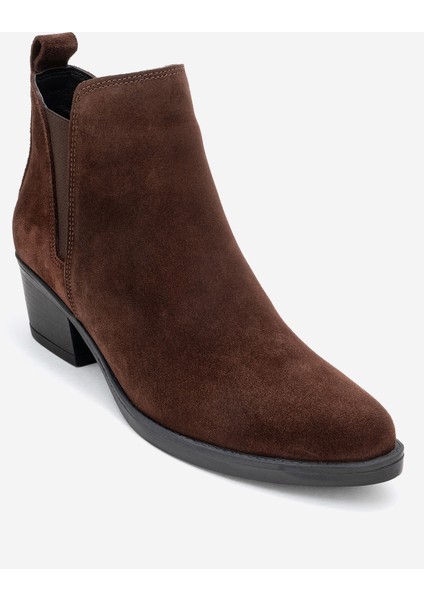 Dovena Kahverengi Süet Hakiki Deri Lastikli Kadın Topuklu Bot modelleri