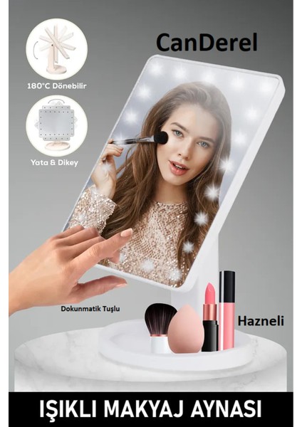 Ayarlanabilir Hazneli 16 LED Işıklı Makyaj Aynası USB Girişli Pilli