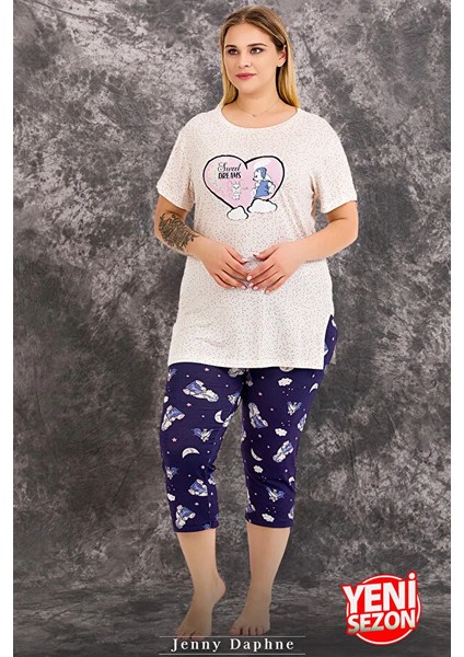 Lady Büyük Beden Gece Desenli Kısa Kollu Kapri Pijama Takımı fiyatları