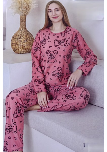 Sude Kadın Pembe Süet Kadife Kumaş Pijama Takımı