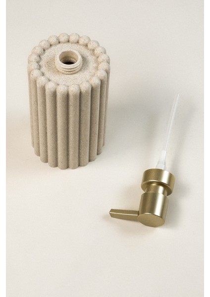 Krem Polyresin Sıvı Sabunluk | Modern Çizgili Tasarım 375 ml Banyo Aksesuarı 7,5 x 18 cm modelleri