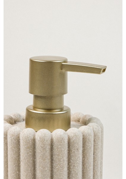 Krem Polyresin Sıvı Sabunluk | Modern Çizgili Tasarım 375 ml Banyo Aksesuarı 7,5 x 18 cm indirimleri