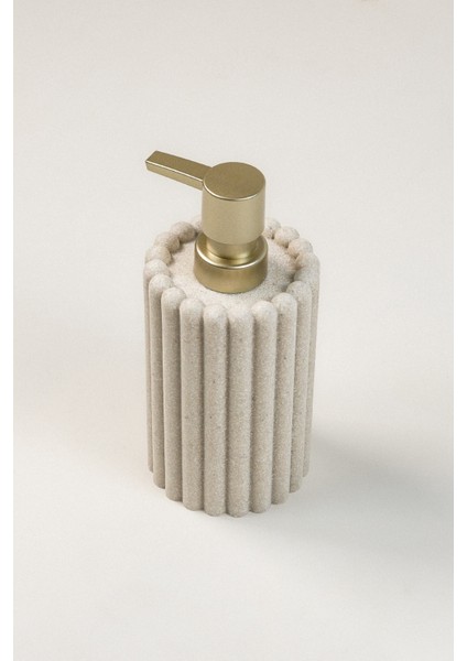 Krem Polyresin Sıvı Sabunluk | Modern Çizgili Tasarım 375 ml Banyo Aksesuarı 7,5 x 18 cm