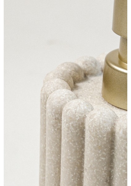 Krem Polyresin Sıvı Sabunluk | Modern Çizgili Tasarım 375 ml Banyo Aksesuarı 7,5 x 18 cm