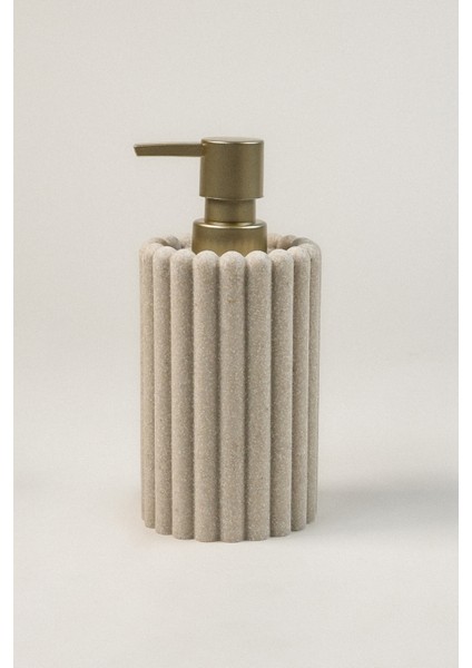 Krem Polyresin Sıvı Sabunluk | Modern Çizgili Tasarım 375 ml Banyo Aksesuarı 7,5 x 18 cm