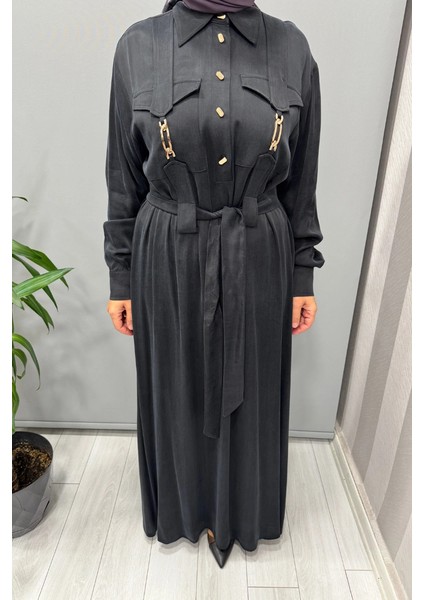 Cep Detaylı Ipek Cupro Elbise Siyah 5005 modelleri