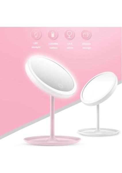Dönebilen Pembe Şarjlı LED Dokunmatik Ayaklı Masa Makyaj Aynası fırsatları