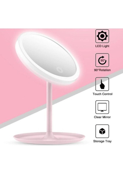 Dönebilen Pembe Şarjlı LED Dokunmatik Ayaklı Masa Makyaj Aynası indirimleri