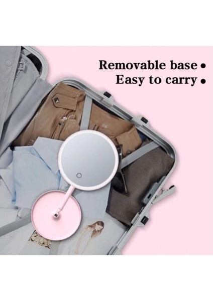 Dönebilen Pembe Şarjlı LED Dokunmatik Ayaklı Masa Makyaj Aynası