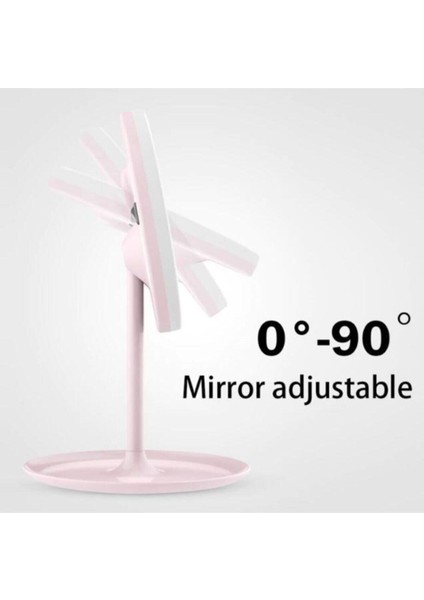 Dönebilen Pembe Şarjlı LED Dokunmatik Ayaklı Masa Makyaj Aynası