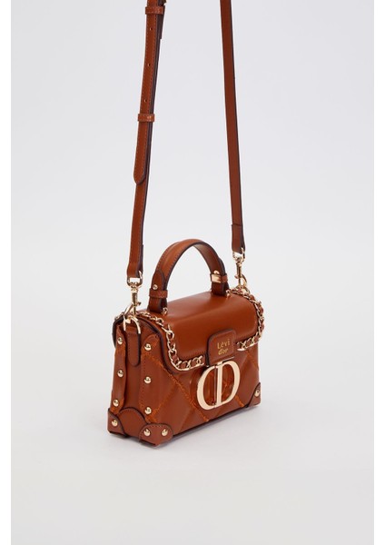 Kapitone Nakış, Zincir Örgü ve Metal Zımba Detaylı Küçük Boy Kadın El ve Omuz Çantası LV930580 Camel fiyatları