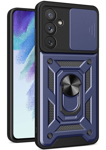 Spia Galaxy A54 Kılıf Magnetik Standlı Kamera Korumalı Spıa Sürgülü Vega Kapak-Mavi