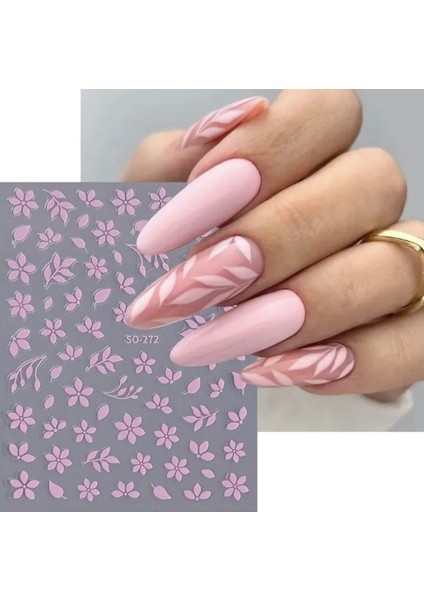 Pembe Çiçek Tırnak Süsleme Stickerı Nail Art Süslemeleri