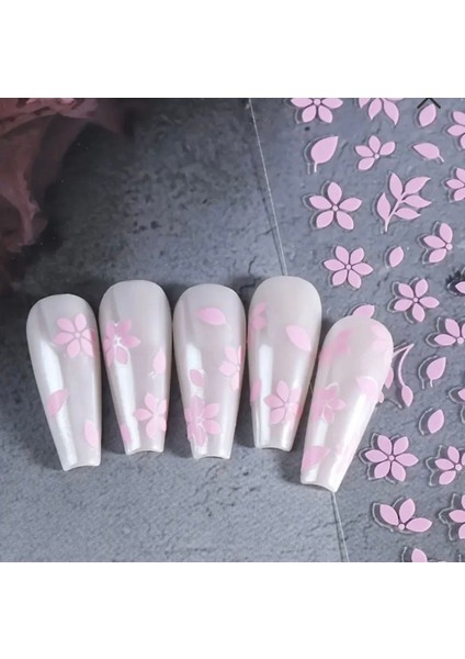 Pembe Çiçek Tırnak Süsleme Stickerı Nail Art Süslemeleri modelleri