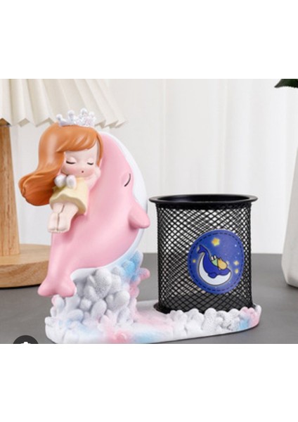 Balina ve Prenses Figürlü Masa Üstü Metal Kalemlik AD4984