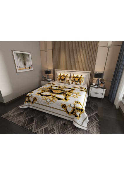 Çift Kişilik Pike Takımı Pamuklu Kumaş Jakar Dokuma Kapitone Dikişli 3D Dijital Baskılı 7 Parça-Lüks Duvet Cover Set Model