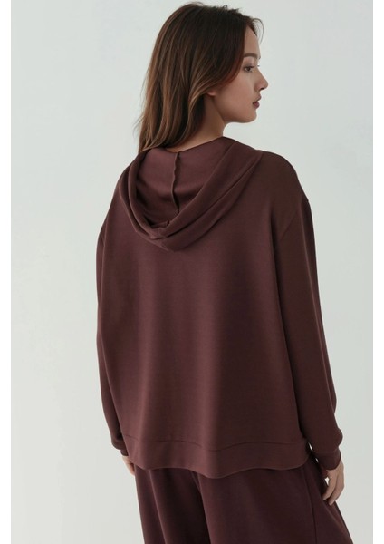 Kadın Modal Touch Fermuarlı Kapşonlu Sweatshirt Kestane Kahvesi fiyatları