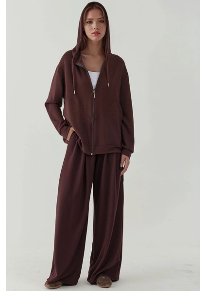 Kadın Modal Touch Fermuarlı Kapşonlu Sweatshirt Kestane Kahvesi fırsatları