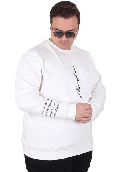 Büyük Beden Bisiklet Yaka Sweat Double Face 25707 Ekru