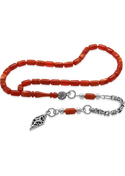 Kararmaz Metal Arnavut Su Damlası Püsküllü Kapsül Kesim Kırmızı Beyaz Mini Boy Ateş Kehribar Tesbih