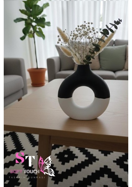 Soft Dekoratif Minimal Bohem Vazo siyah-beyaz