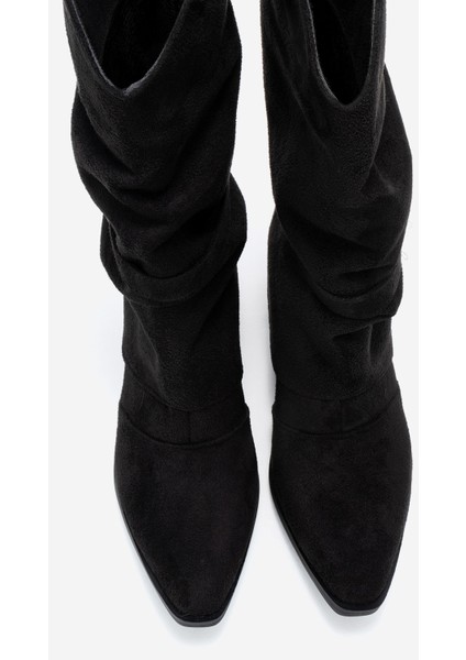 Okus Siyah Süet Kadın Tokalı Kalın Topuklu Kısa Çizme fiyatları