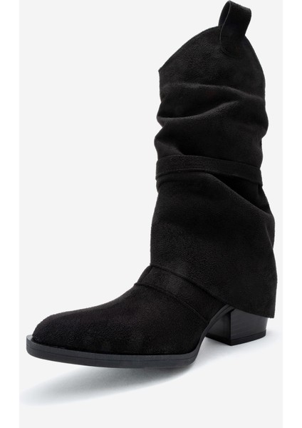 Okus Siyah Süet Kadın Tokalı Kalın Topuklu Kısa Çizme fırsatları