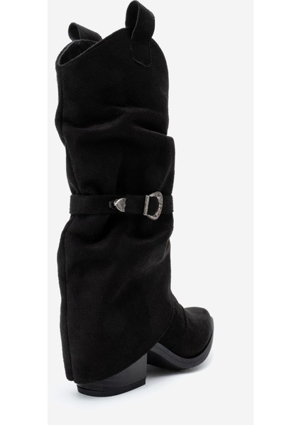 Okus Siyah Süet Kadın Tokalı Kalın Topuklu Kısa Çizme indirimleri