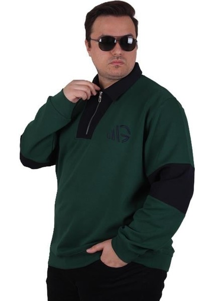 Büyük Beden Polo Yaka Fermuarlı Sweat Double Face 25709 Neftı