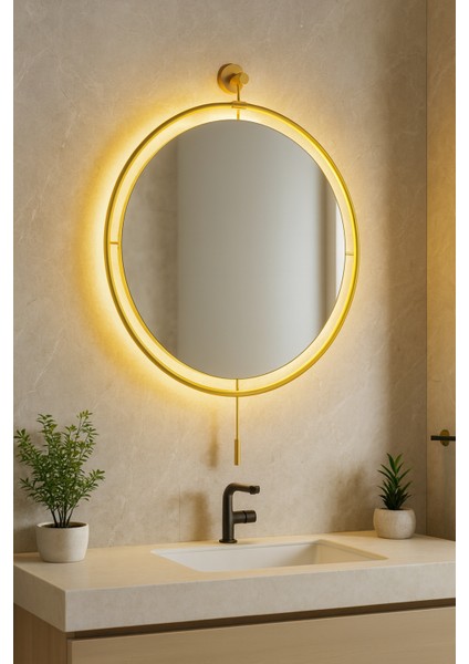 Büyük Boy Massivve Gold 50 cm Kablosuz Pilli LED Ayna, Makyaj Aynası, Dresuar Aynası Modern Dekoratif Duvar Aynası fiyatları