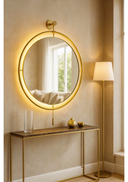 Büyük Boy Massivve Gold 50 cm Kablosuz Pilli LED Ayna, Makyaj Aynası, Dresuar Aynası Modern Dekoratif Duvar Aynası fırsatları