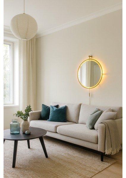 Büyük Boy Massivve Gold 50 cm Kablosuz Pilli LED Ayna, Makyaj Aynası, Dresuar Aynası Modern Dekoratif Duvar Aynası indirimleri